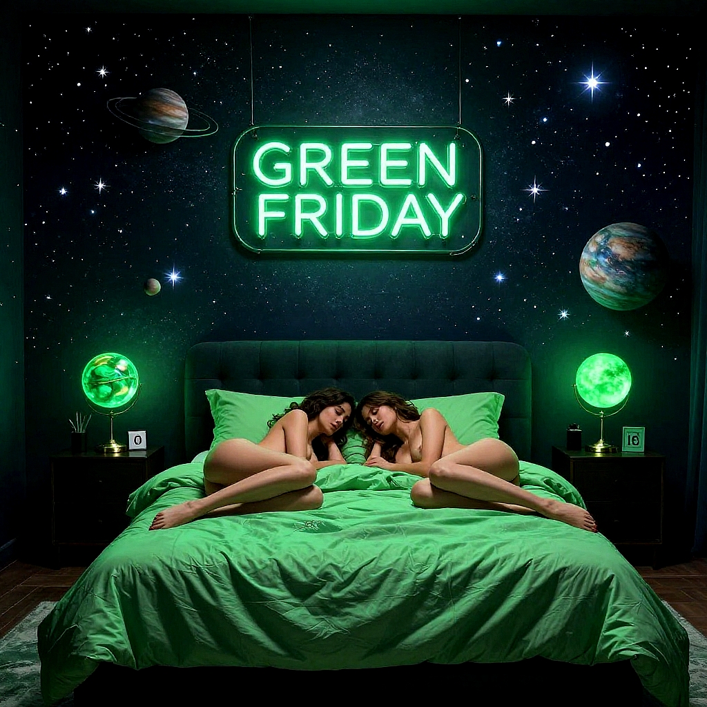 Green Friday neon sign cosmic bedroom